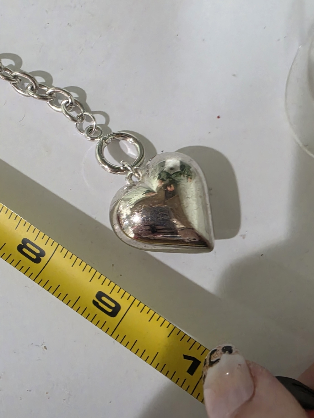 TRUE VINTAGE Silver PUFFY Heart Pendant Chain Braceler - 👀 - Picture 4 of 5